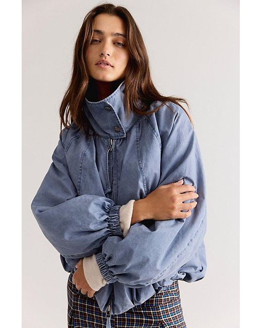 Free People Blue Chelsea Funnel-Neck Jacket