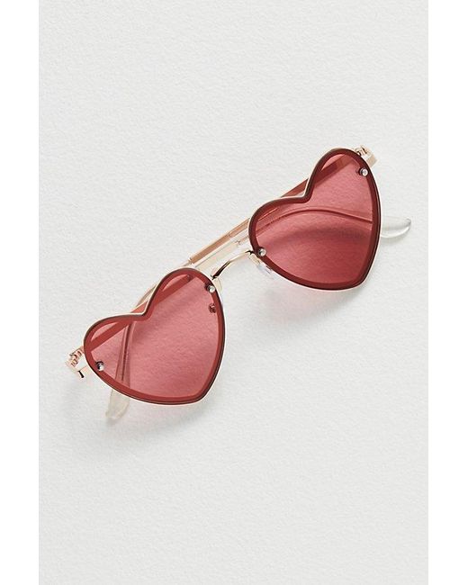 Free People Brown Heart Eyes Sunglasses At In Red