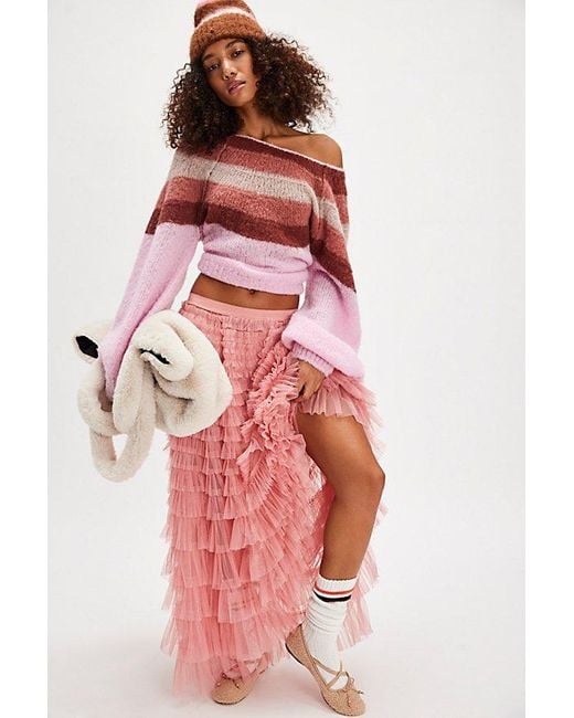 Free People Pink Return Of The Ruffle Maxi Slip Skirt