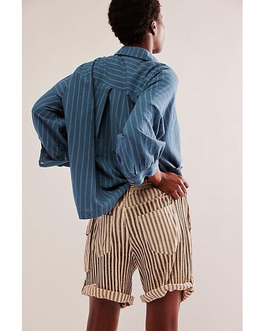 Free People Blue Fp One Harrison Striped Shorts