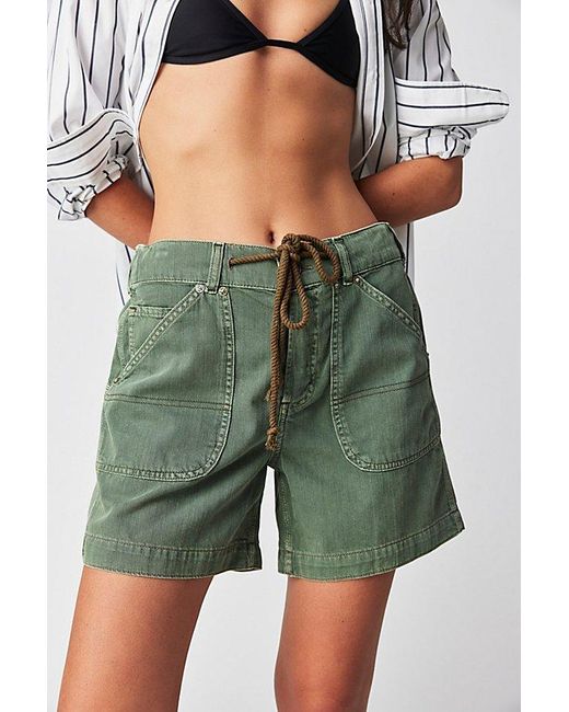 Free People Green Second Chances Pull-on Shorts At Free People In Army, Size: Xs