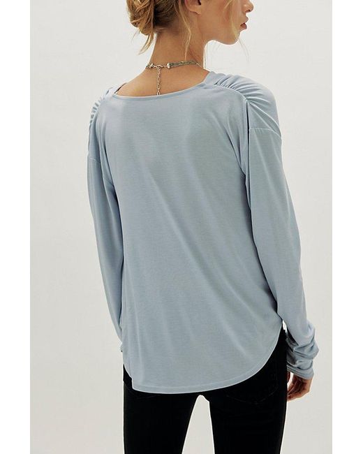 Free People Gray Jane Draped Long Sleeve Top