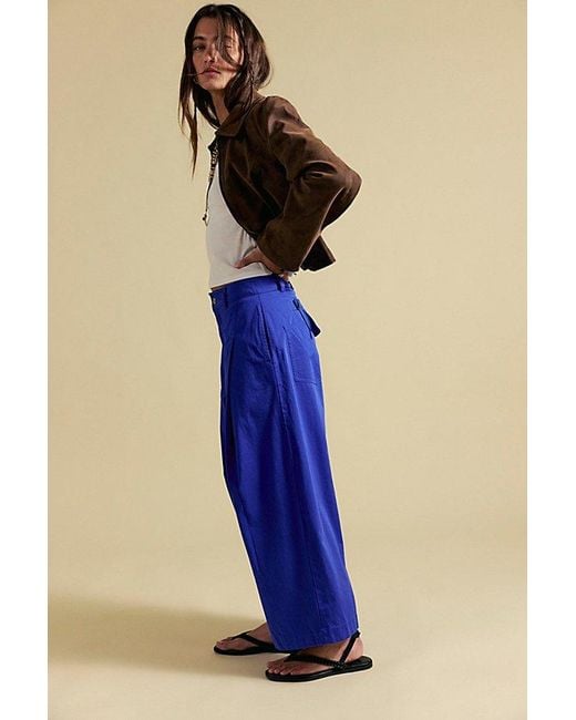 Free People Blue Silverlake Wide-Leg Chino Trousers