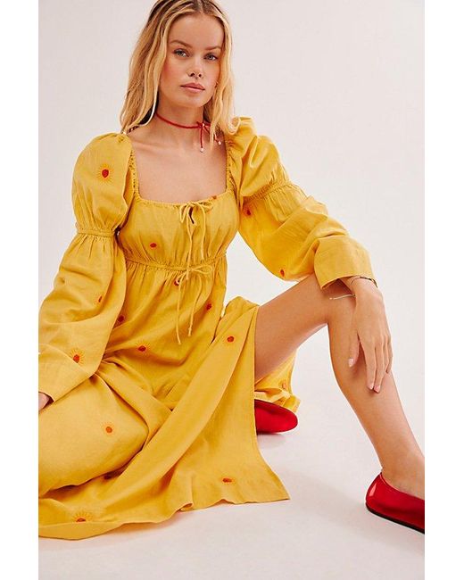 Free People Black Emory Embroidered Midi Dress