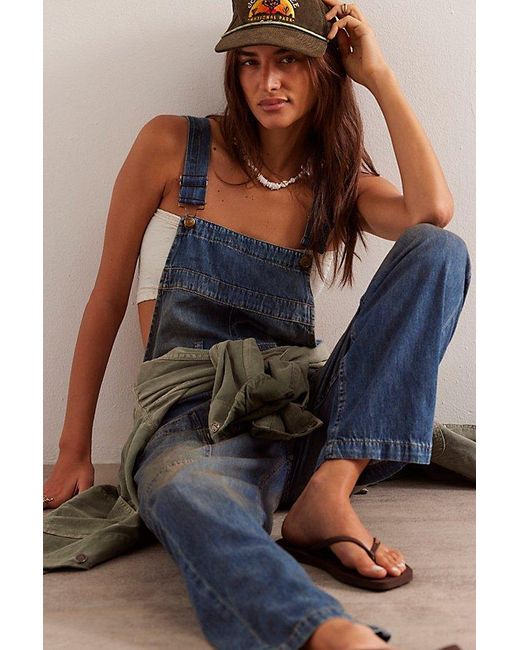 Free People Blue We The Free Way Back Overalls