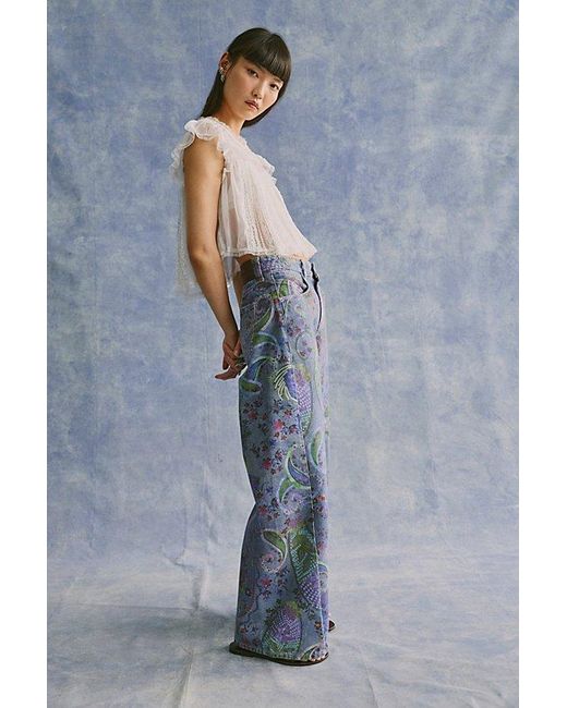 Free People Blue Alter Ego Wide-Leg Printed Jeans