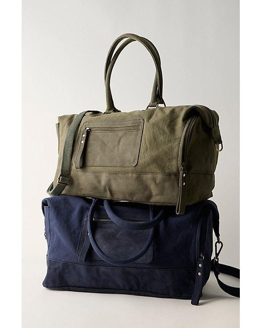 Free People Blue Washed Canvas Weekender Bag