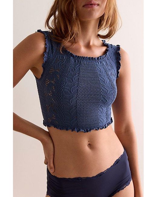 Intimately By Free People Blue So Soft Frill Seamless Micro Crop Top By