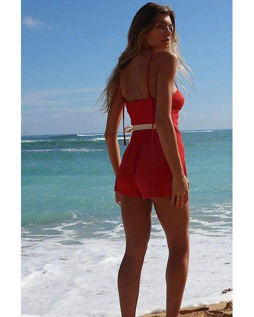 free-est Blue Summer Cotton Rib Romper By