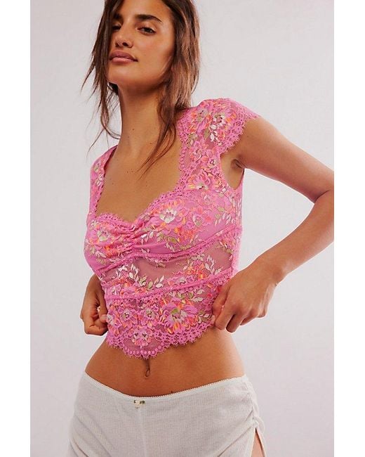 Intimately By Free People Pink Garden Party Lace Tee