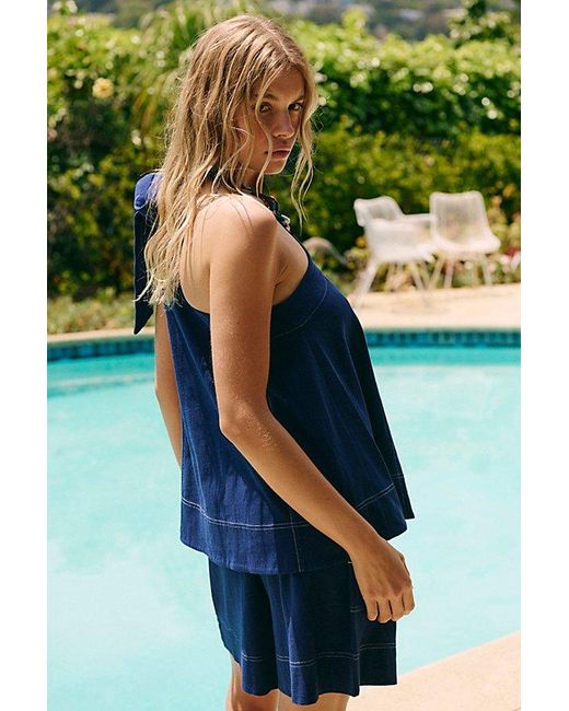 Free People Blue Strada One-Shoulder Short Set