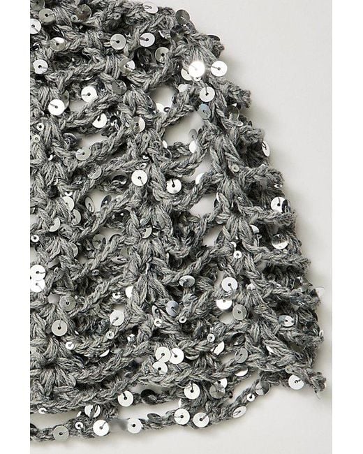 Free People Gray Mila Sequin Disco Crochet Skull Cap