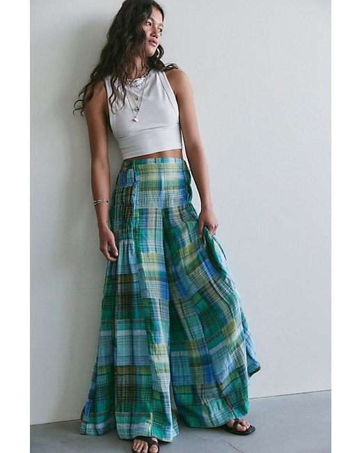 Free People Blue Swept Off Madras Pants