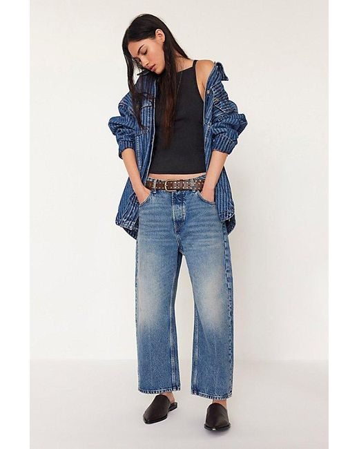 Free People Blue Deep Trance Dropped Boyfriend Jeans