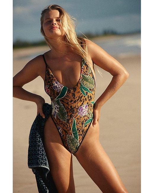Free People Blue Free-est Amber Printed One-piece Swimsuit