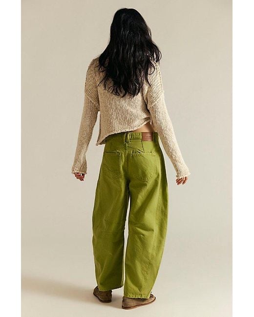 Free People Green Good Luck Mid-Rise Barrel Jeans