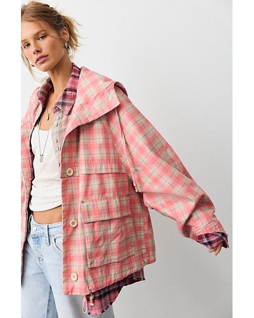 Free People Pink Jojo Printed Hoodie Jacket