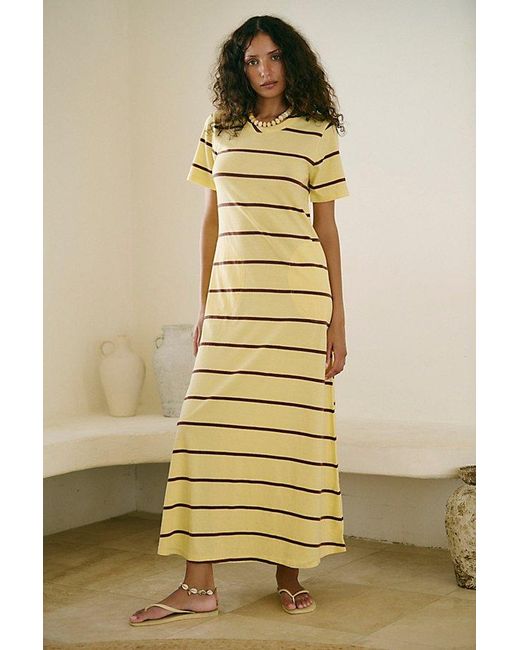 free-est Yellow Sleek And Striped Cotton-Jersey Maxi Dress By