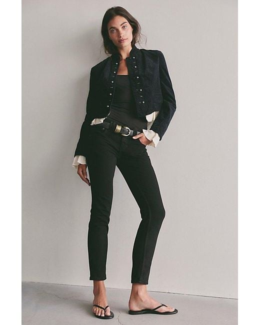 Free People Blue Oracle Low-Rise Slim Straight Jeans