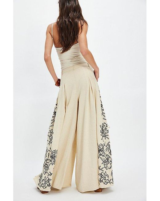 Free People Natural What You Know Embroidered Wide-Leg Pants