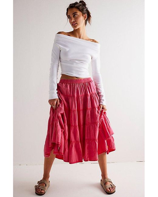 Free People Red In Full Swing Midi Skirt At In Dragonfruit Sorbet, Size: Xs