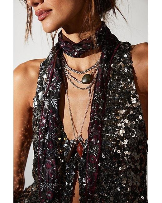 Free People Black Faye Shine Embellished Vest Jacket