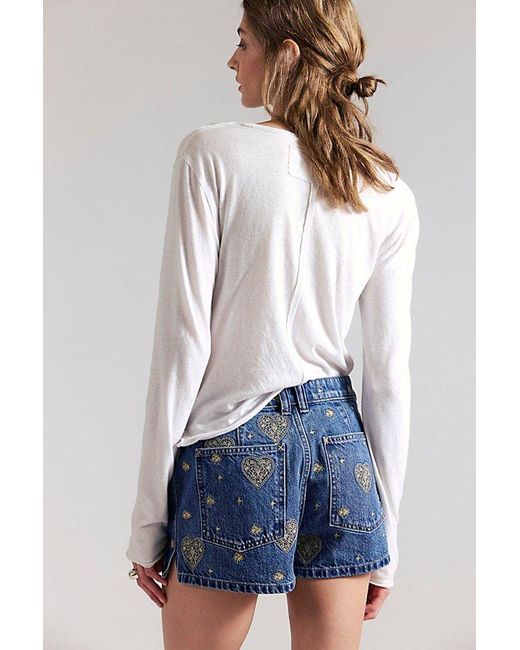 Free People Blue Bettie Embroidered Sailor Shorts