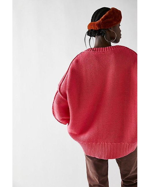 Free People Red Alli V-neck Sweater At In Strawberry Spritz, Size: Xs