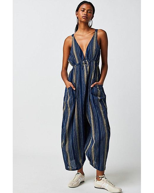 One piece striped jumpsuit sales