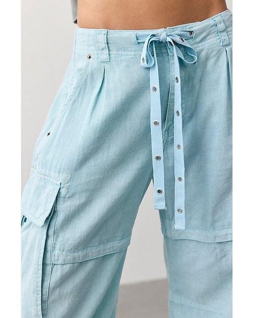 Free People Blue Reef Curved Linen Cargo Pants