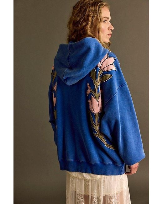 Free People Blue It's A Vibe Flowers Hoodie