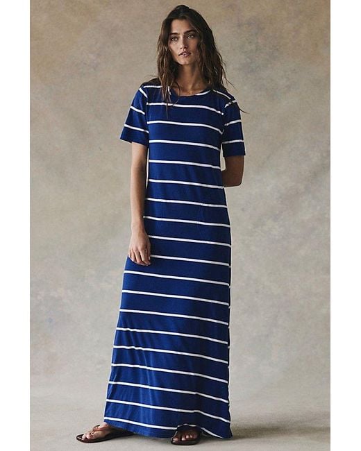 free-est Blue Sleek And Striped Cotton-Jersey Maxi Dress By