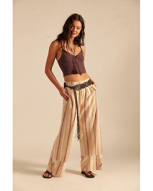 Free People Natural Day's End Linen Striped Pull-On Pants
