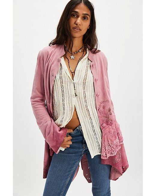 Nigel Preston Suede Victorian Lace Godet Jacket in Red | Lyst