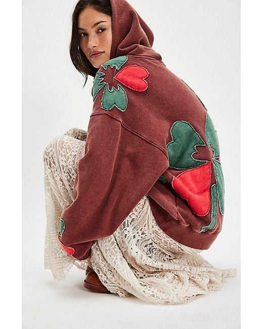 Free People Red It's A Vibe Flowers Hoodie