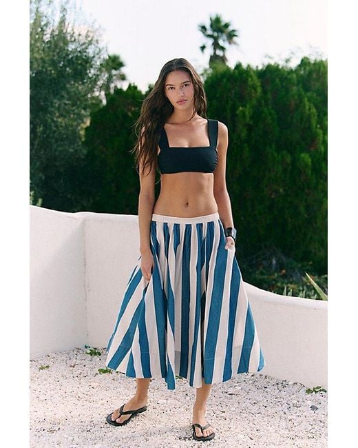 free-est Green Lowen Striped Midi Skirt By