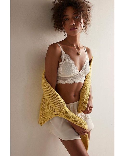 Intimately By Free People Natural Fiona Mesh Longline V-Neck Triangle Bralette By