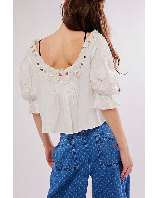 Free People White Sophie Embroidered Top