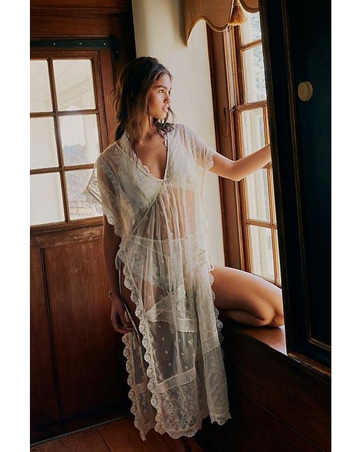 Free People Brown Patchwork Lace Poncho