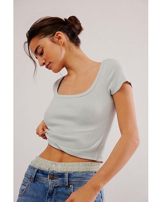 Free People Gray End Game Pointelle Baby Tee