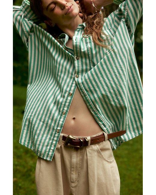Free People Green We The Free Freddie Striped Shirt