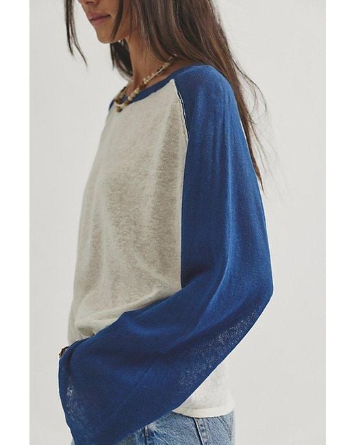 Free People Blue Go Team Fine Gauge Sweater
