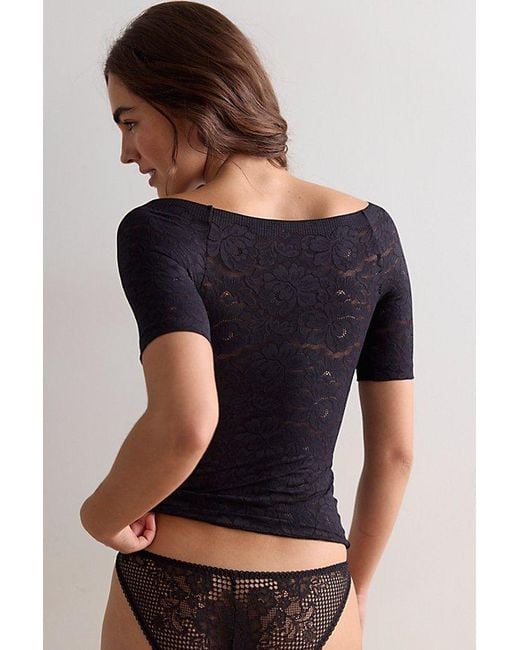 Intimately By Free People Black Smooth Talking Lace Off-The-Shoulder Top By