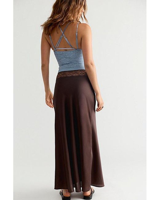Free People Brown Valeria Midi Slip Skirt