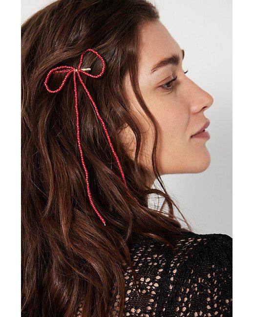 Free People Brown Dainty Beaded Bow Pin