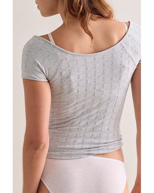 Intimately By Free People Gray So Soft Pointelle Henley Top By