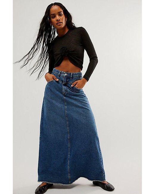 Free People Blue Come As You Are Denim Maxi Skirt At Free People In Dark Indigo, Size: Us 0