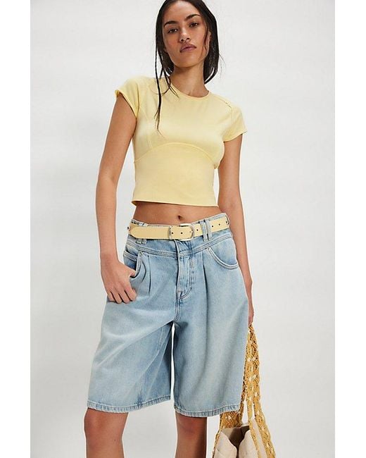 Free People Yellow Protagonist Cropped Cap Sleeve Tee