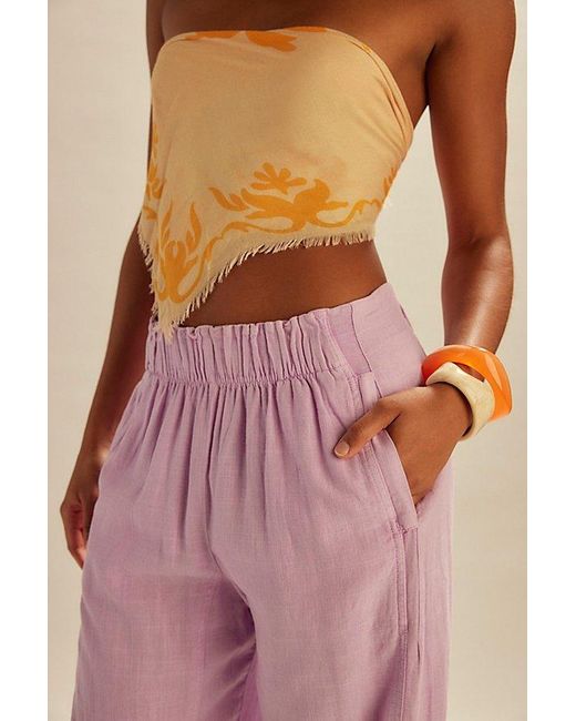 Free People Day's End Linen Pull-On Pants in Pink | Lyst