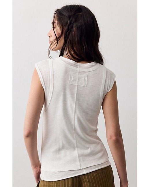 Free People White Tinsley Twofer Short Sleeve Top